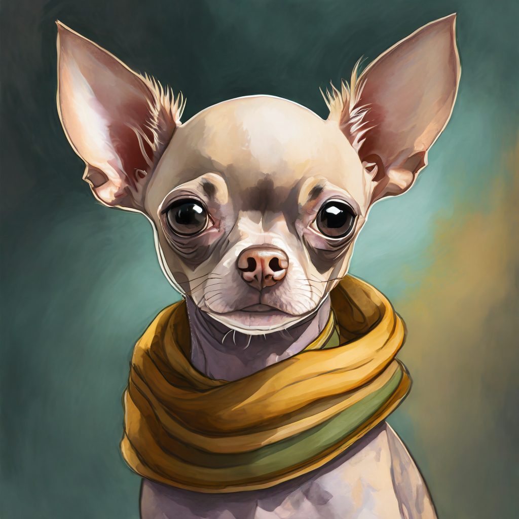 a painting of a chihuahua wearing a scarf